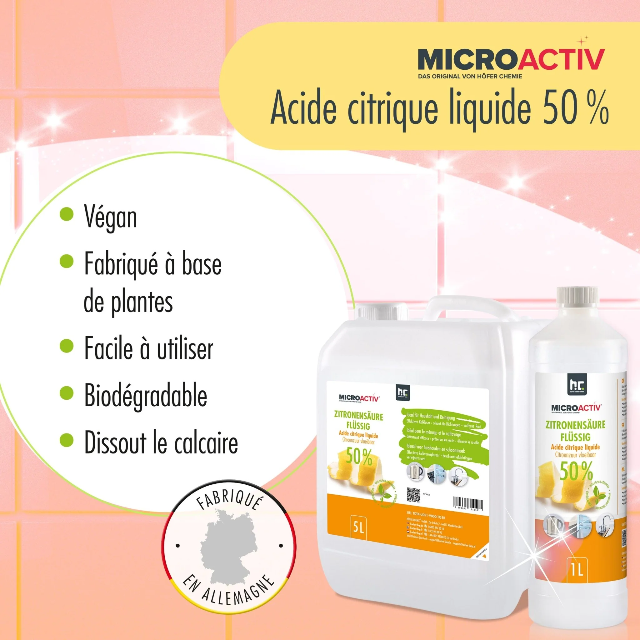 1 L Microactiv® Zitronensäure 50% flüssig Entkalker in Flaschen - Image 3