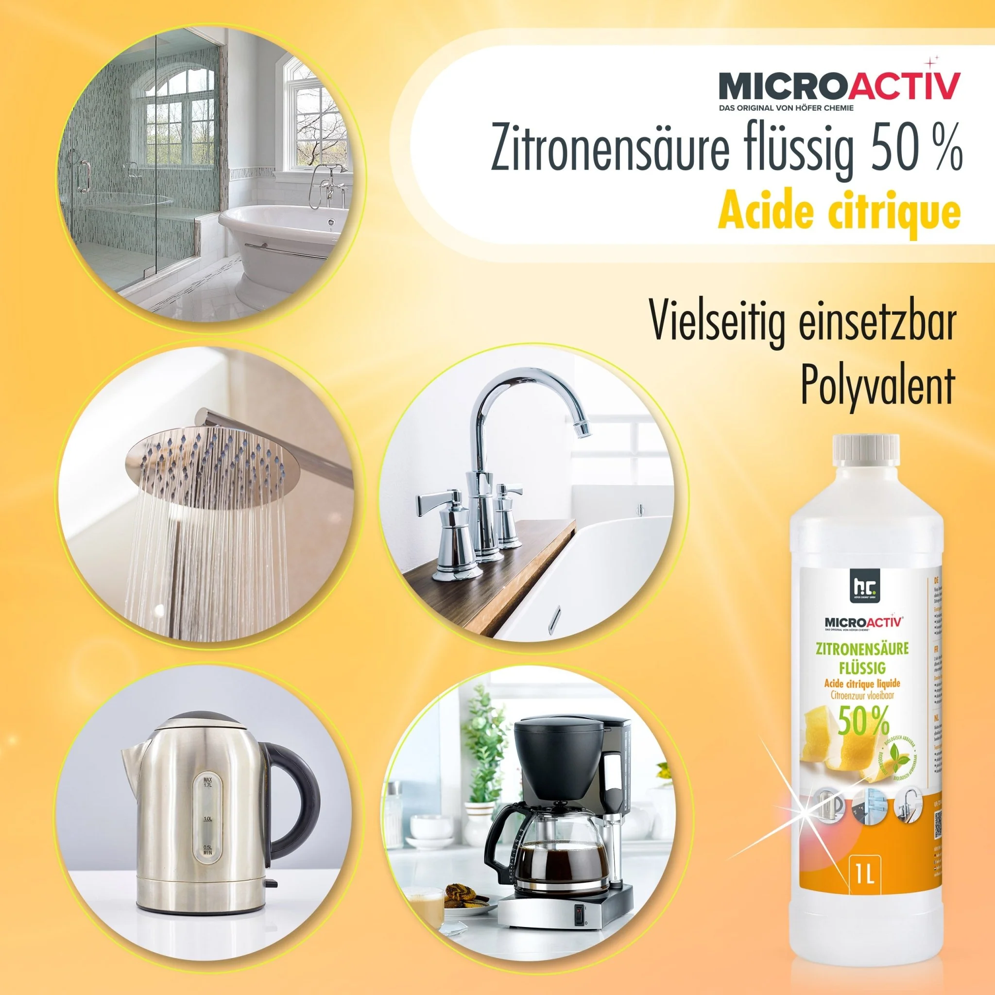 1 L Microactiv® Zitronensäure 50% flüssig Entkalker in Flaschen - Image 4