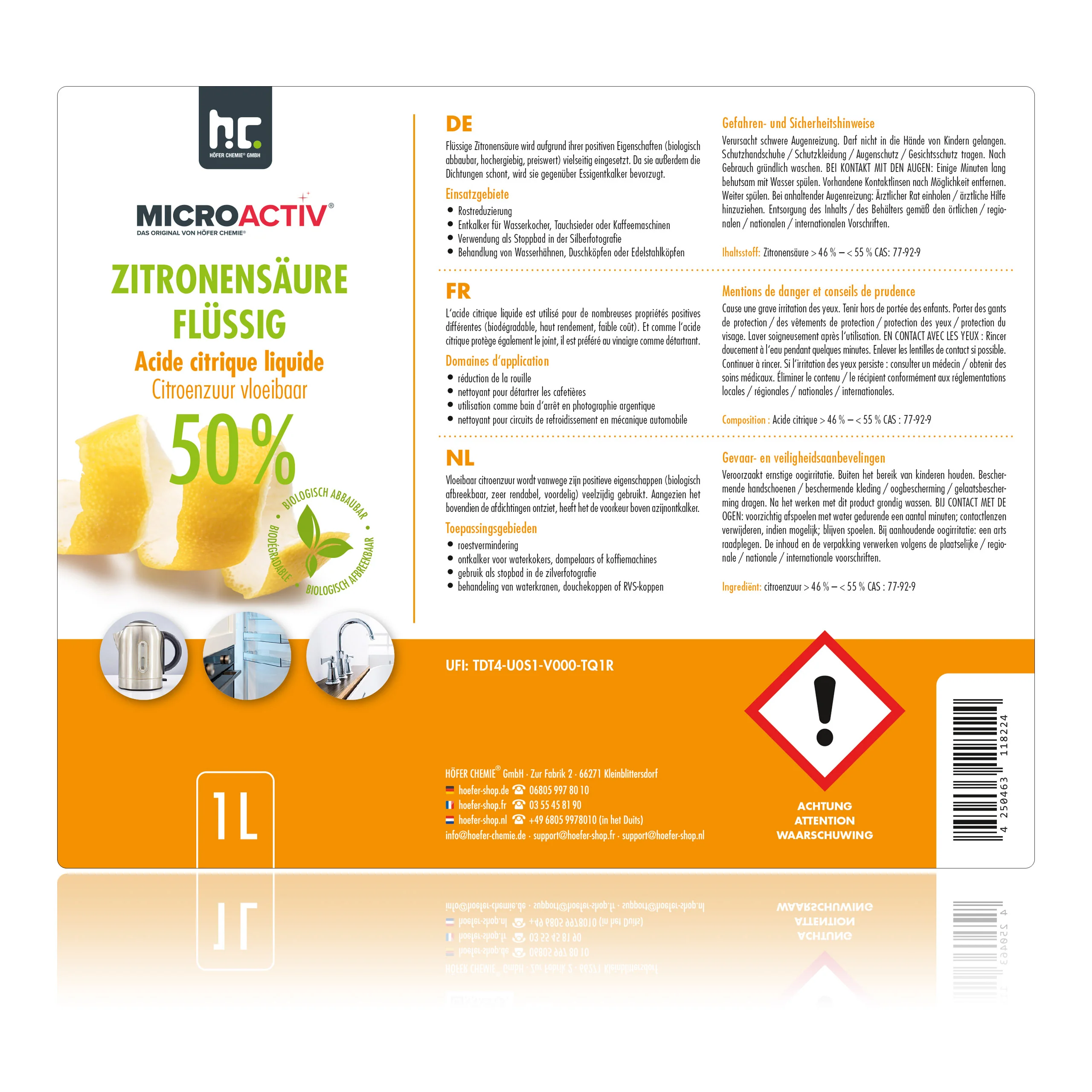 1 L Microactiv® Zitronensäure 50% flüssig Entkalker in Flaschen - Image 5