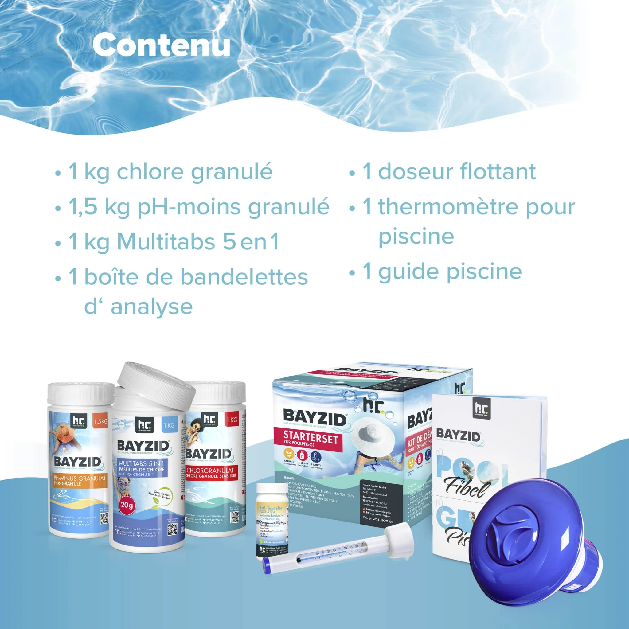 BAYZID® Pool Wasserpflege Starterset 7-tlg durch Chlor, PH Minus und Multitabs - Image 7